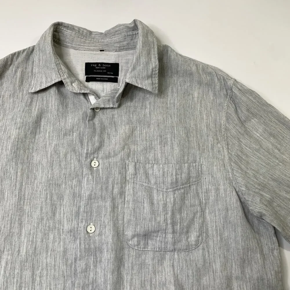 Rag & Bone Shirt Mens Medium Light Grey Cotton Classic Fit Button Up Long Sleeve